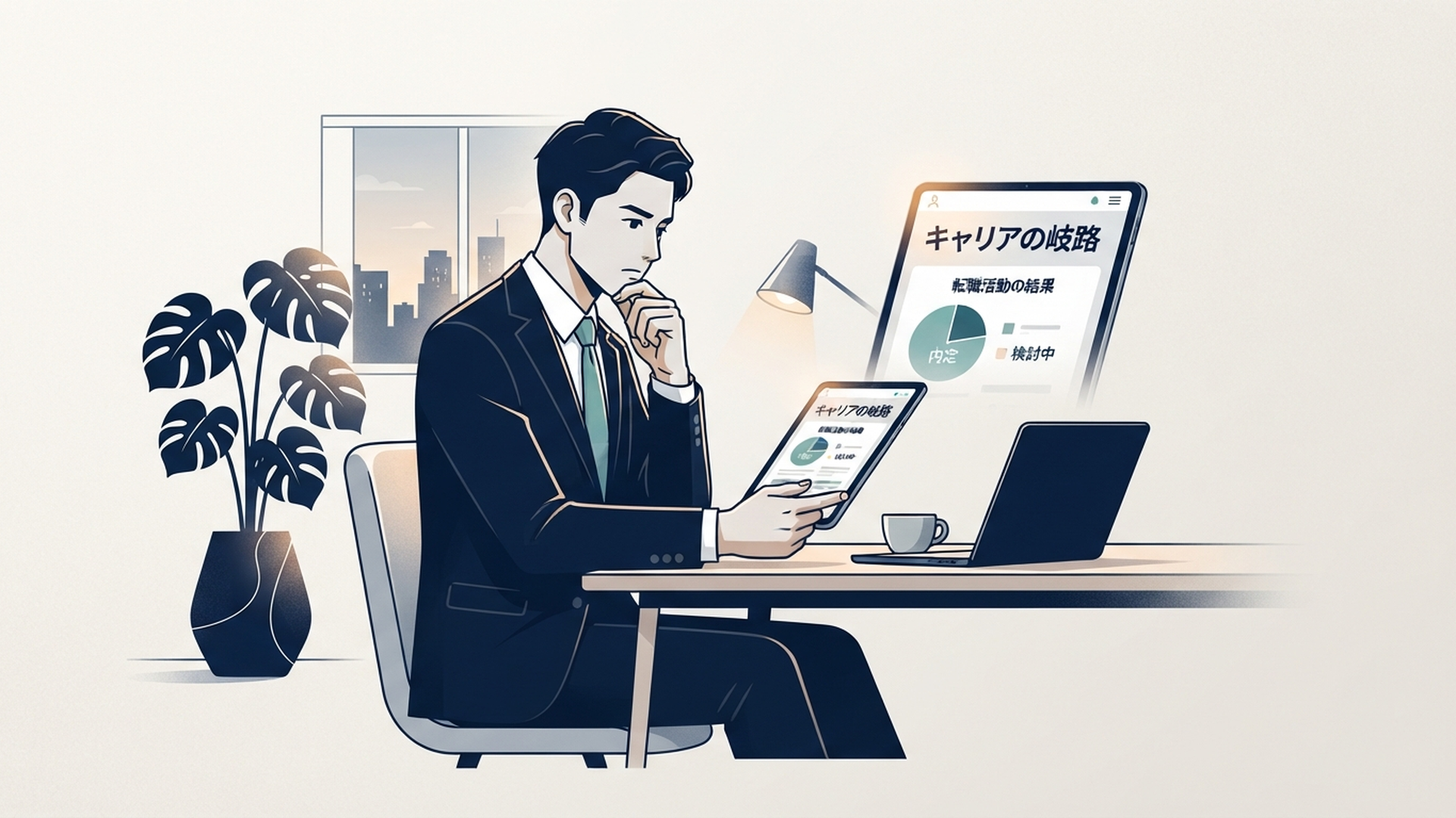 転職活動の結果を見ながら悩む30代の会社員